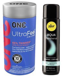 Набір ONE UltraFeel 10 шт + Pjur Aqua Panthenol 100 мл SOS13086 фото