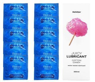 Комплект Pasante Ribbed 10 шт. + Лубрикант Satisfyer Juicy Lubricant Cotton Candy (300 мл) SOS12101 фото
