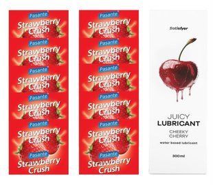 Комплект Pasante Strawberry 10шт. + Лубрикант Satisfyer Juicy Lubricant Cheeky Cherry 300 мл SOS11651 фото