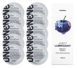 XКомплект ONE Extra strong 10 шт. + Лубрикант Satisfyer Juicy Lubricant Breezy Berry (300 мл) SOS12251 фото