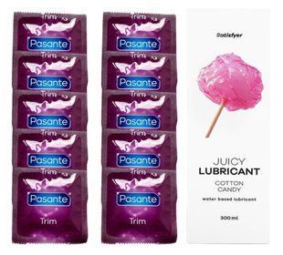 Комплект Pasante TRIM 10шт. + Лубрикант Satisfyer Juicy Lubricant Cotton Candy 300 мл SOS11701 фото