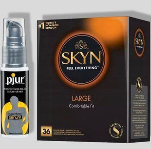 SKYN Large 36 шт + Пролонгатор pjur Superhero Serum 20 мл SOS5319 фото
