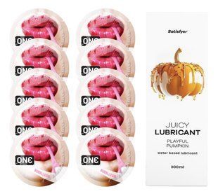Комплект 𝐎𝐍𝐄 Bubblegum 10 шт. + Лубрикант Satisfyer Juicy Lubricant Playful Pumpkin (300 мл) SOS12242 фото