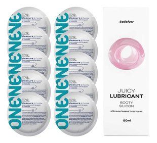 Комплект 𝐎𝐍𝐄 𝐏𝐥𝐮𝐬 10 шт. + Лубрикант Satisfyer Juicy Lubricant Booty Silicon (150 мл) SOS12342 фото