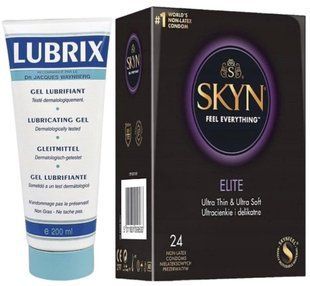 Набор из Лубриканта на водной основе Lubrix (200 мл) + SKYN Elite, 24 шт SOS8807 фото