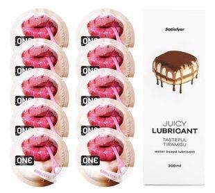 Комплект 𝐎𝐍𝐄 Bubblegum 10 шт. + Лубрикант Satisfyer Juicy Lubricant Tasteful Tiramisu (300 мл) SOS12241 фото