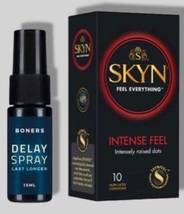 SKYN Intense Feel 10 шт + Пролонгатор Boners Delay Spray SOS5673 фото
