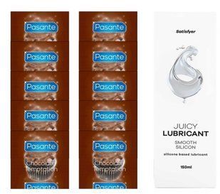 Комплект Pasante Chocolate 10шт. + Лубрикант Satisfyer Juicy Lubricant Smooth Silicon 150 мл SOS11640 фото