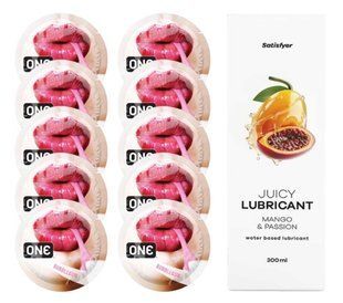 Комплект 𝐎𝐍𝐄 Bubblegum 10 шт. + Лубрикант Satisfyer Juicy Lubricant Mango & Passion (300 мл) SOS12240 фото
