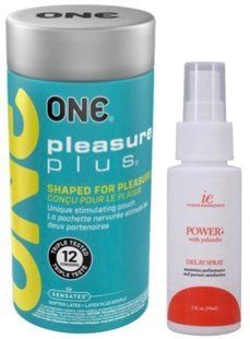 Набір з ONE Pleasure Plus 12 шт + Пролонгатор Doc Johnson Power+with Yohimbe Delay Spray For Men (59 мл) SOS9524 фото