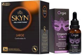 Набір з SKYN Large (36 шт) + Збуджувальні краплі Orgie Orgasm Drops (30 мл) SOS9934 фото
