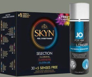 Набір Skyn Selection 30 шт + 5 of 5 Senses + Пролонгувальний спрей System JO Prolonger Spray with Benzocaine (60 мл) SOS4957 фото