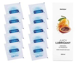 Комплект Pasante Silk 10 шт. + Лубрикант Satisfyer Juicy Lubricant Mango & Passion 300 мл SOS11539 фото