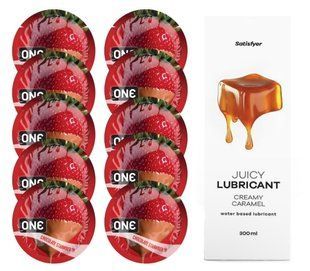 ONE Chocolate Strawberry 10 шт. + Лубрикант Satisfyer Creamy Caramel 300 мл SOS12439 фото