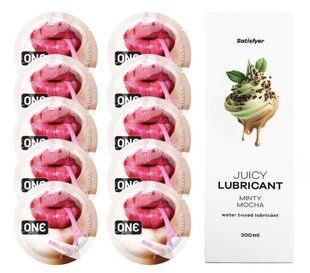 Комплект 𝐎𝐍𝐄 Bubblegum 10 шт. + Лубрикант Satisfyer Juicy Lubricant Minty Mocha (300 мл) SOS12239 фото