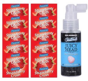 Pasante Strawberry Crush 10 шт + Doc Johnson &ndash; Juicy Head Dry Mouth &ndash; Cotton Candy, 59 мл SOS13966 фото