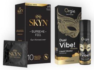 Skyn Supreme Feel 10 шт + DUAL VIBE!, 15 мл Orgie pina colada SOS7107 фото