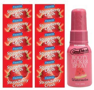 Pasante Strawberry Crush 10 шт + Doc Johnson Booty Licker Spray &ndash; Watermelon, 29 мл SOS13965 фото