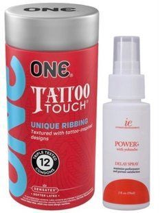 Набір з ONE Tattoo Touch Pack 12 шт + Пролонгатор Doc Johnson Power+with Yohimbe Delay Spray For Men (59 мл) SOS9444 фото