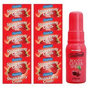 Pasante Strawberry Crush 10 шт + Doc Johnson Booty Licker Spray &ndash; Cherry, 29 мл SOS13964 фото