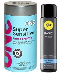 Набір ONE Super Sensitive Pack 12 шт + Лубрикант Pjur Basic Waterbased 100 мл SOS13021 фото