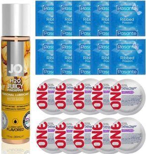 Набір 20 шт Pasante Ribbed та ONE Tattoo Touch + System JO H2O &mdash; Juicy Pineapple (30 мл) SOS4906 фото