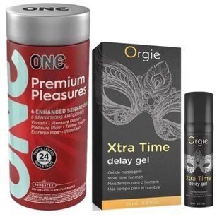 Набір з 24 шт ONE Premium Pleasures + Пролонгатор X-TRA TIME, 15 мл ORGIE SOS9393 фото