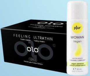Набір OLO - ультратонкі -001 ( 10 штук) + Лубрикант pjur Woman Vegan 30 мл  SOS4524 фото