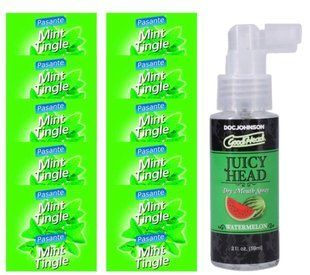 Комплект Pasante Mint Tingle 10 шт + Doc Johnson GoodHead Juicy Head Dry Mouth Spray Watermelon (59 мл) SOS13913 фото
