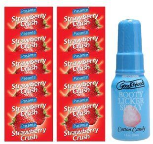 Pasante Strawberry Crush 10 шт + Doc Johnson Booty Licker Spray &ndash; Cotton Candy, 29 мл SOS13962 фото