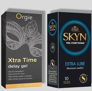 SKYN Extra Lube 10 шт + Пролонгатор X-TRA TIME, 15 мл ORGIE SOS5103 фото