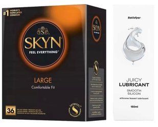 Комплект Лубрикант Satisfyer Juicy Lubricant Smooth Silicon 150 мл + SKYN Large 36 шт SOS12686 фото