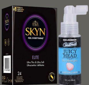 Набір SKYN Elite, 24 шт + Спрей Doc Johnson GoodHead &ndash; Juicy Head Dry Mouth Spray &ndash; Cotton Candy 59мл SOS5352 фото