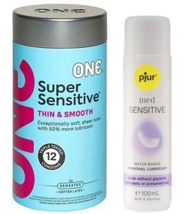 Набір ONE Super Sensitive Pack 12 шт + Лубрикант Pjur MED Sensitive Glide 100 мл SOS13018 фото