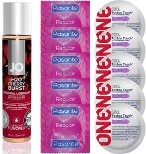 Набір 10 шт Pasante Regular та ONE Tattoo Touch + System JO H2O &mdash; Cherry Burst (30 мл) SOS4853 фото