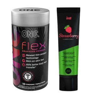 ONE Flex 10 шт. + Лубрикант на водній основі Intt Strawberry (100 мл) SOS6372 фото