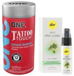 Набір з ONE Tattoo Touch Pack 12 шт + Пролонгатор pjur MED Prolong Spray 20 мл SOS9440 фото