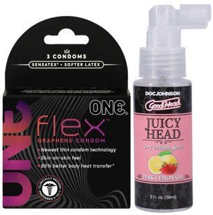 Комплект 3 шт ONE Flex + Спрей Doc Johnson GoodHead &ndash; Juicy Head Dry Mouth Spray &ndash; Pink Lemonade 59мл SOS6172 фото