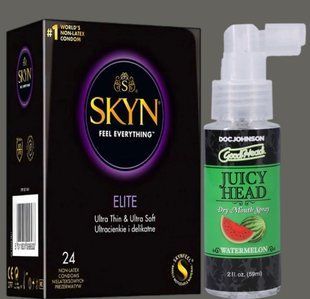 Набір SKYN Elite, 24 шт + Спрей Doc Johnson GoodHead &ndash; Juicy Head Dry Mouth Spray &ndash; Watermelon 59мл SOS5351 фото