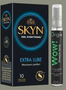 Набор Skyn ​​Extra Lube 10 штук + Спрей WOW! ментол: 10 мл. ORGIE SOS5218 фото