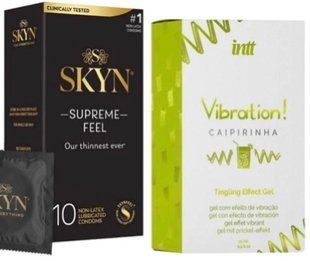 Набір з Skyn Supreme Feel 10 шт + Рідкий вібратор Intt Vibration Caipirinha (15 мл) SOS10295 фото