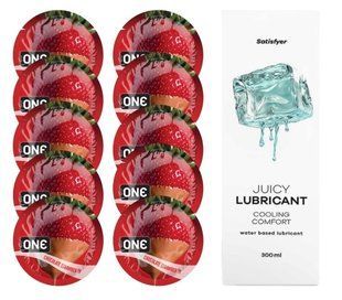 ONE Chocolate Strawberry 10 шт. + Лубрикант Satisfyer Cooling Comfort 300 мл SOS12450 фото