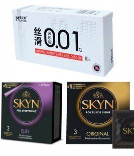 Набір : Muaisi White 0,01 мм (10 Шт) , Skyn Elite (3 шт) та Skyn Original (3 шт) SOS35 фото