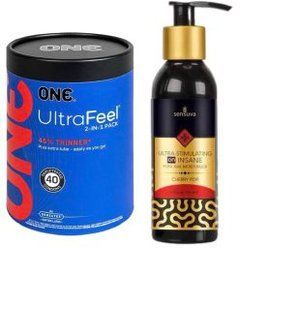 ONE UltraFeel 2-в-1. 40 шт.+ Збуджуюча змазка Sensuva - Ultra-Stimulating On Insane Cherry Pop (125 мл) SOS6475 фото