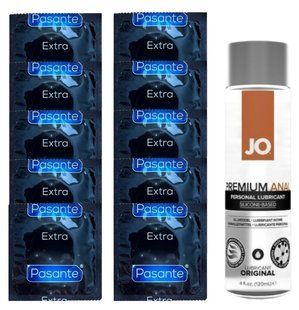 Комплект Pasante Extra Safe 10 шт + JO Anal Premium Original (120 мл) SOS14170 фото