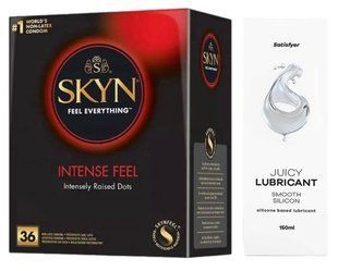 Комплект Лубрикант Satisfyer Juicy Lubricant Smooth Silicon 150 мл + SKYN Intense Feel 36 шт SOS12684 фото