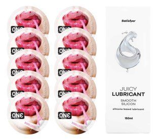 Комплект 𝐎𝐍𝐄 Bubblegum 10 шт. + Лубрикант Satisfyer Juicy Lubricant Smooth Silicon (150 мл) SOS12232 фото