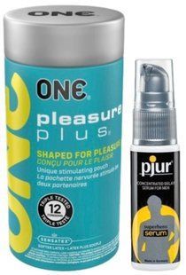 Набір з ONE Pleasure Plus 12 шт + Пролонгатор pjur Superhero Serum 20 мл SOS9516 фото