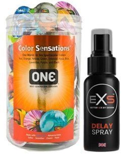 Набір з ONE Color Sensations 100 шт + Пролонгатор EXS DELAY SPRAY 50 МЛ SOS9177 фото
