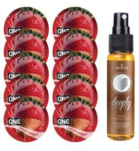 Комплект ONE Chocolate Strawberry 10 шт + Sensuva &ndash; Chocolate Coconut, 29 мл SOS13757 фото